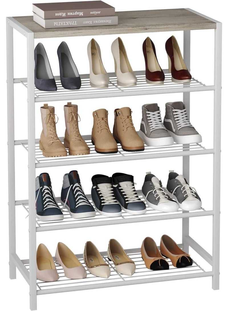 فورثكان برج أحذية Forthcan كامل المعدن 5 طبقات | رأس خشبي | يحتوي على 8-12 أزواج | لمدخل المنزل | برونزي عتيق (أبيض) - Image 1